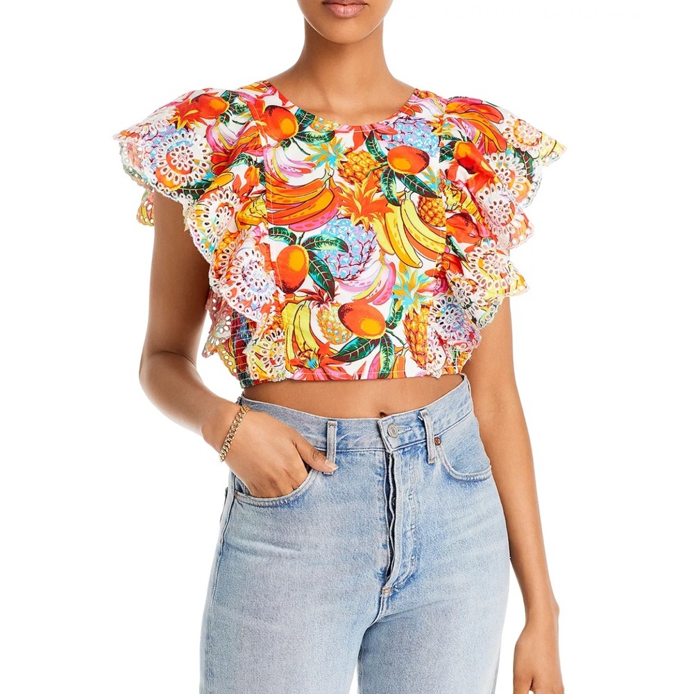 Aqua Fruit print cotton crop top